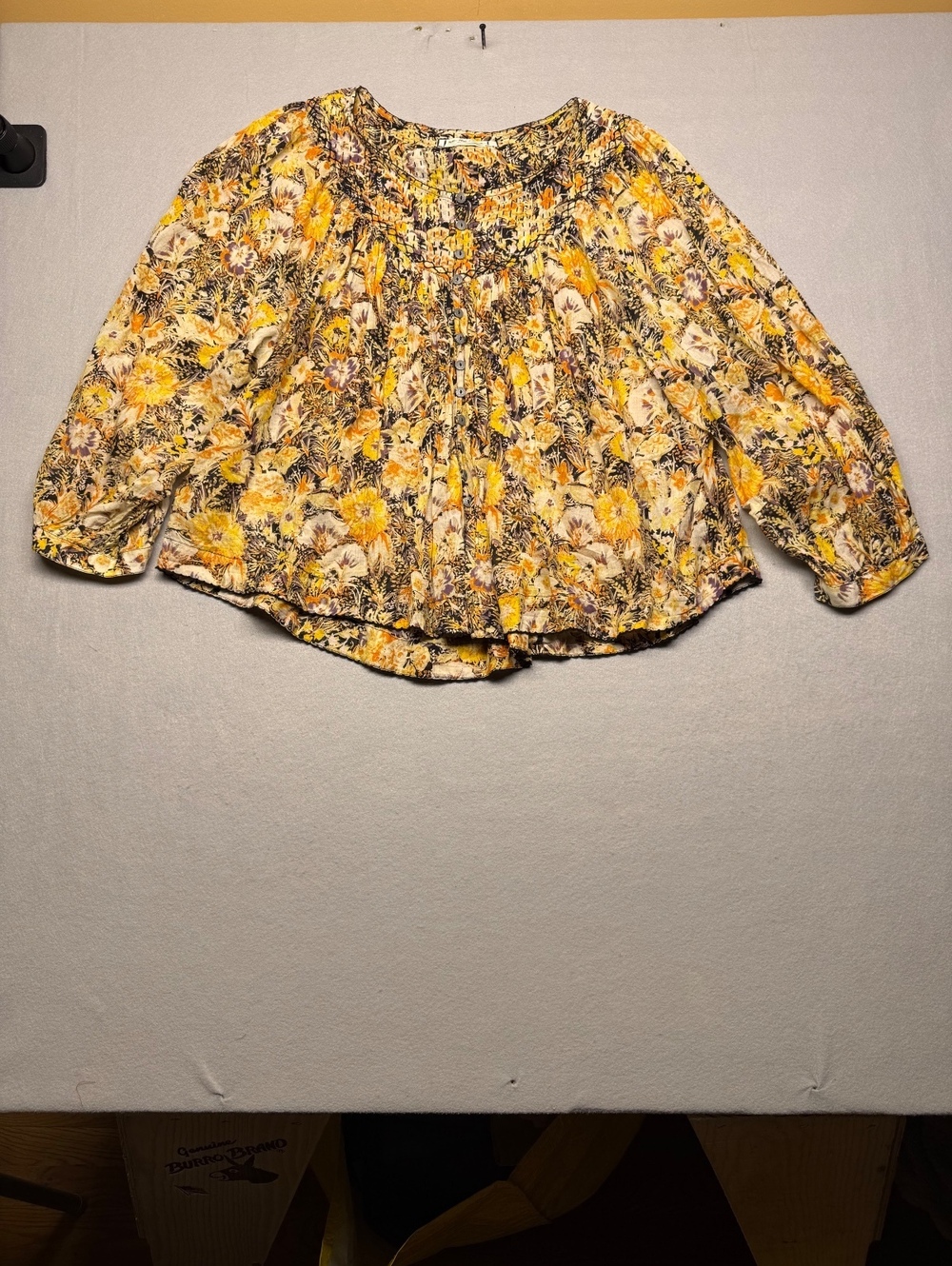 We The Free Floral Button-Up Blouse Women Large Yellow